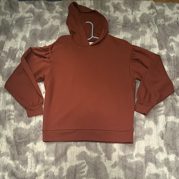 Madewell Pleat-Sleeve Shrunken Hoodie Sweatshirt Size Small - Picture 2 of 6